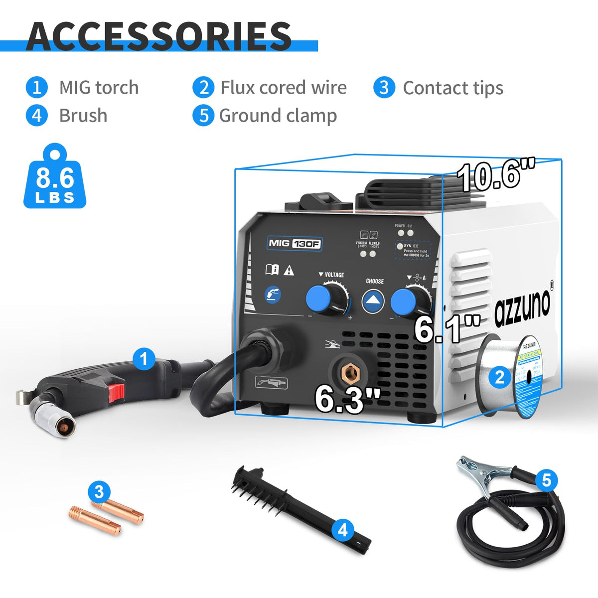 AZZUNO MIG welder all-in-one pack with accessories included.