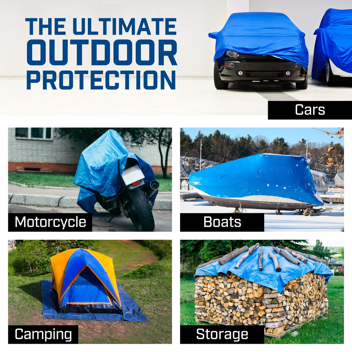B-Air Grizzly tarp 9x12 blue built-in grommets ensure secure ties.