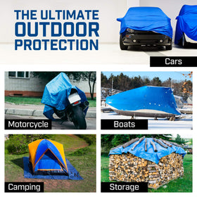B-Air Grizzly tarp 9x12 blue built-in grommets ensure secure ties.
