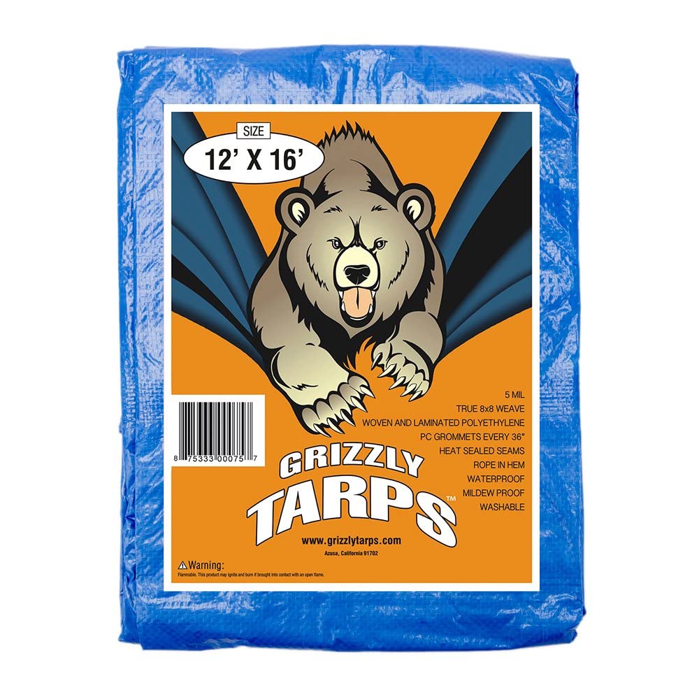 Grizzly Tarps by B-Air blue 12x16 waterproof tarp for outdoor protection