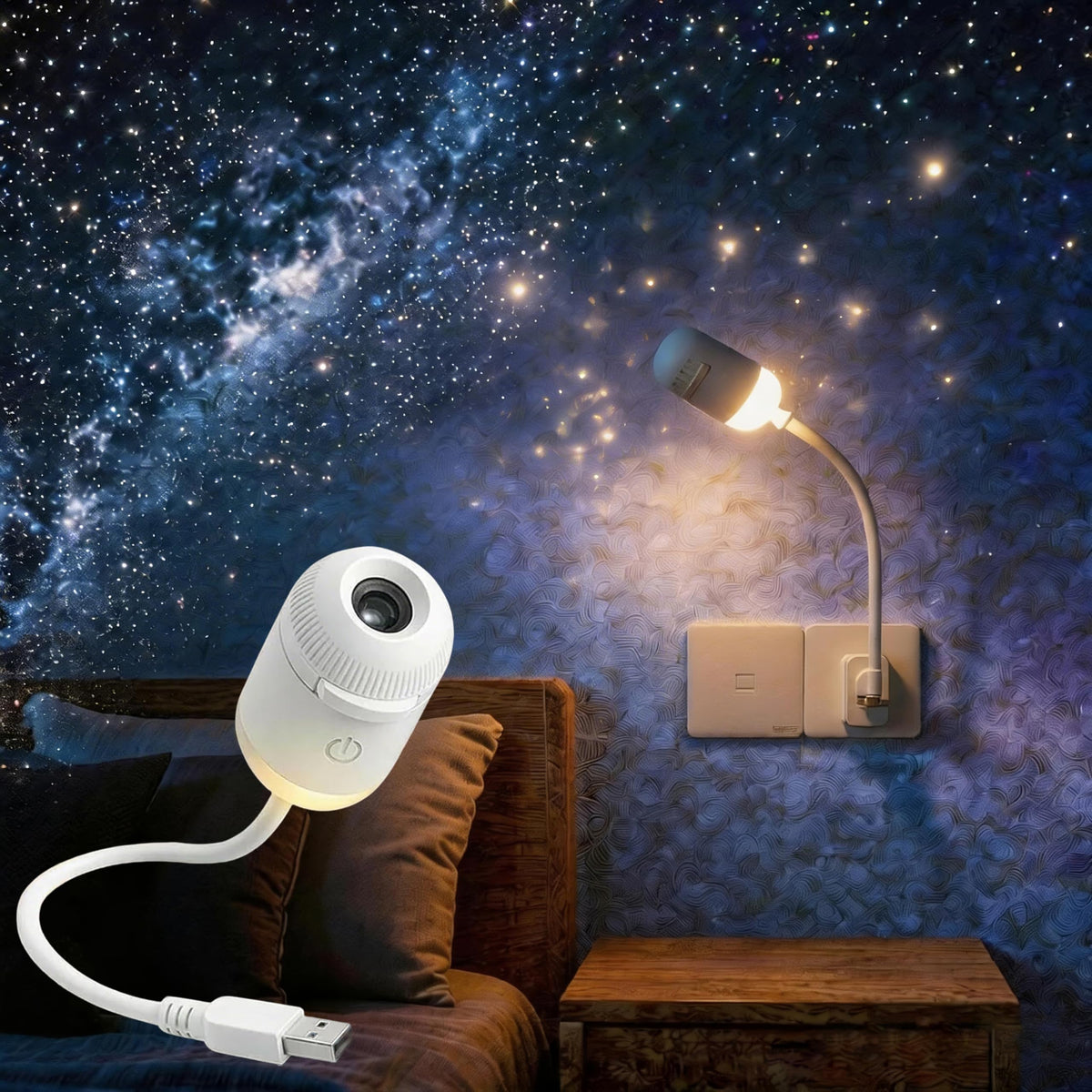 B DyBoHF Galaxy Starry Sky Night Light Projector fills the ceiling with a calming star display.