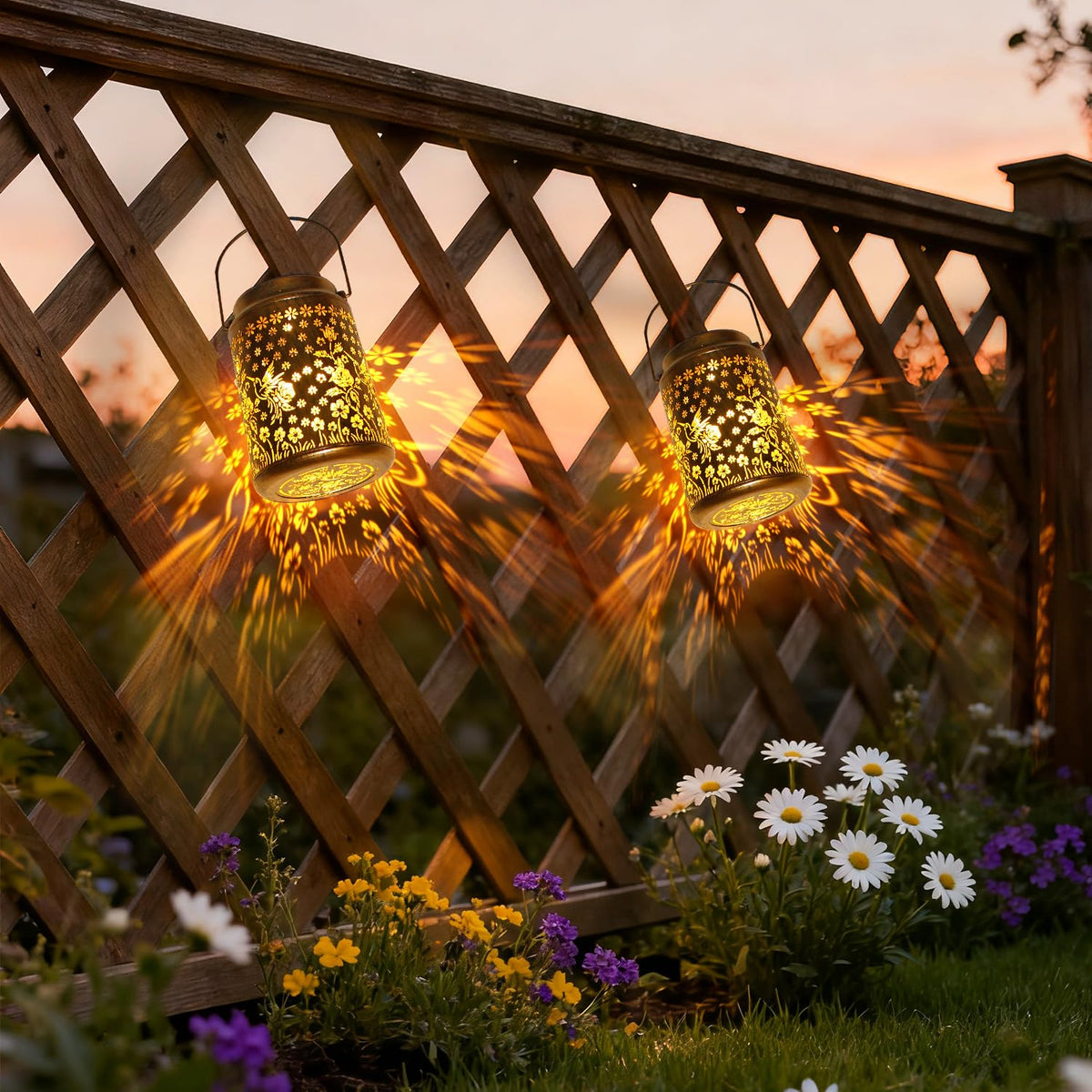 Babineto lantern features metal frame with vintage gold finish