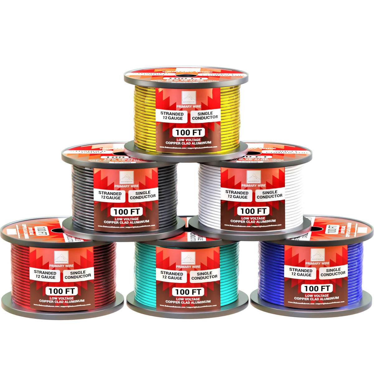 BABOOM 12 gauge wire red 100ft roll ideal for automotive installations and wiring projects.