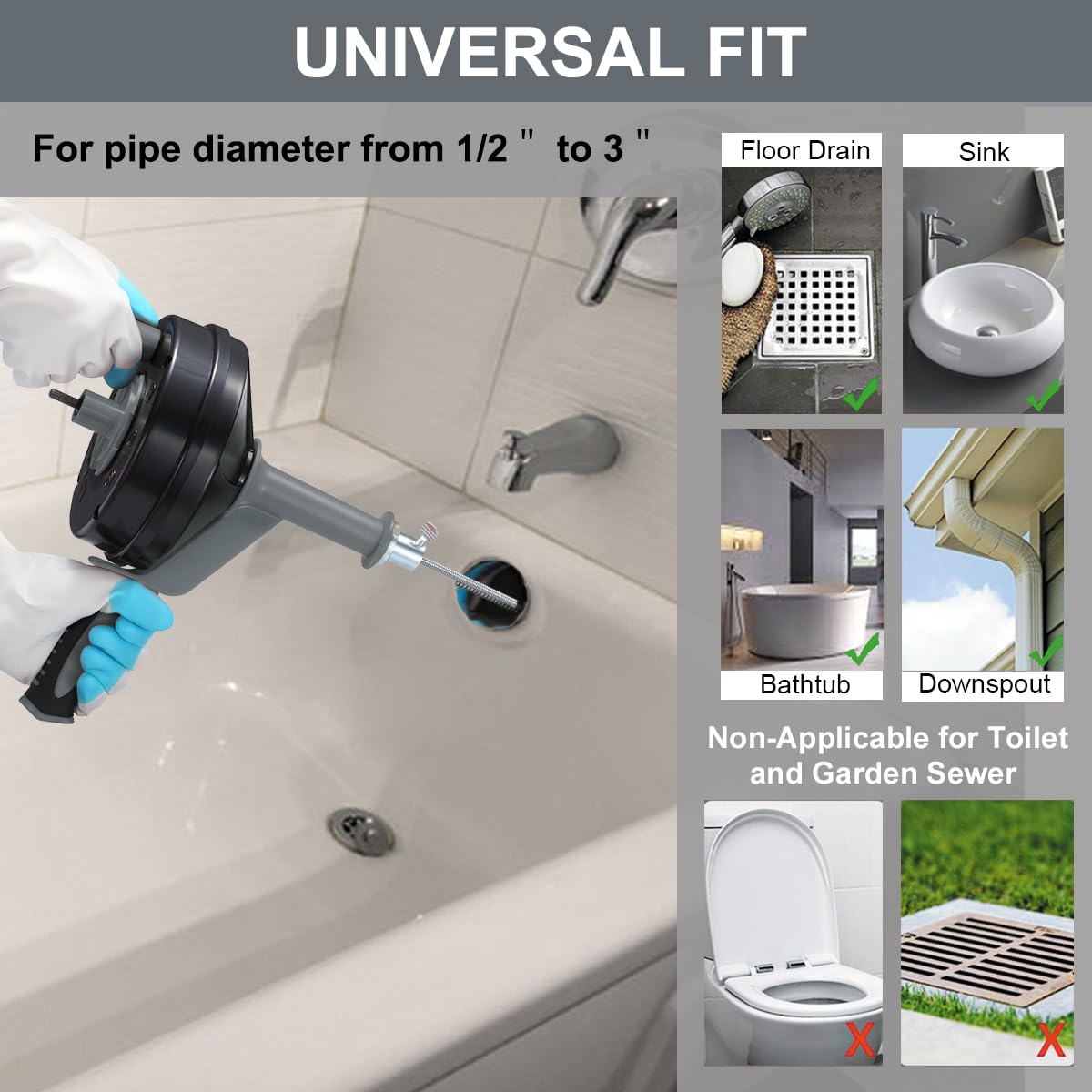 BACEYIOU drain auger drill attachment for powered cleaning.
