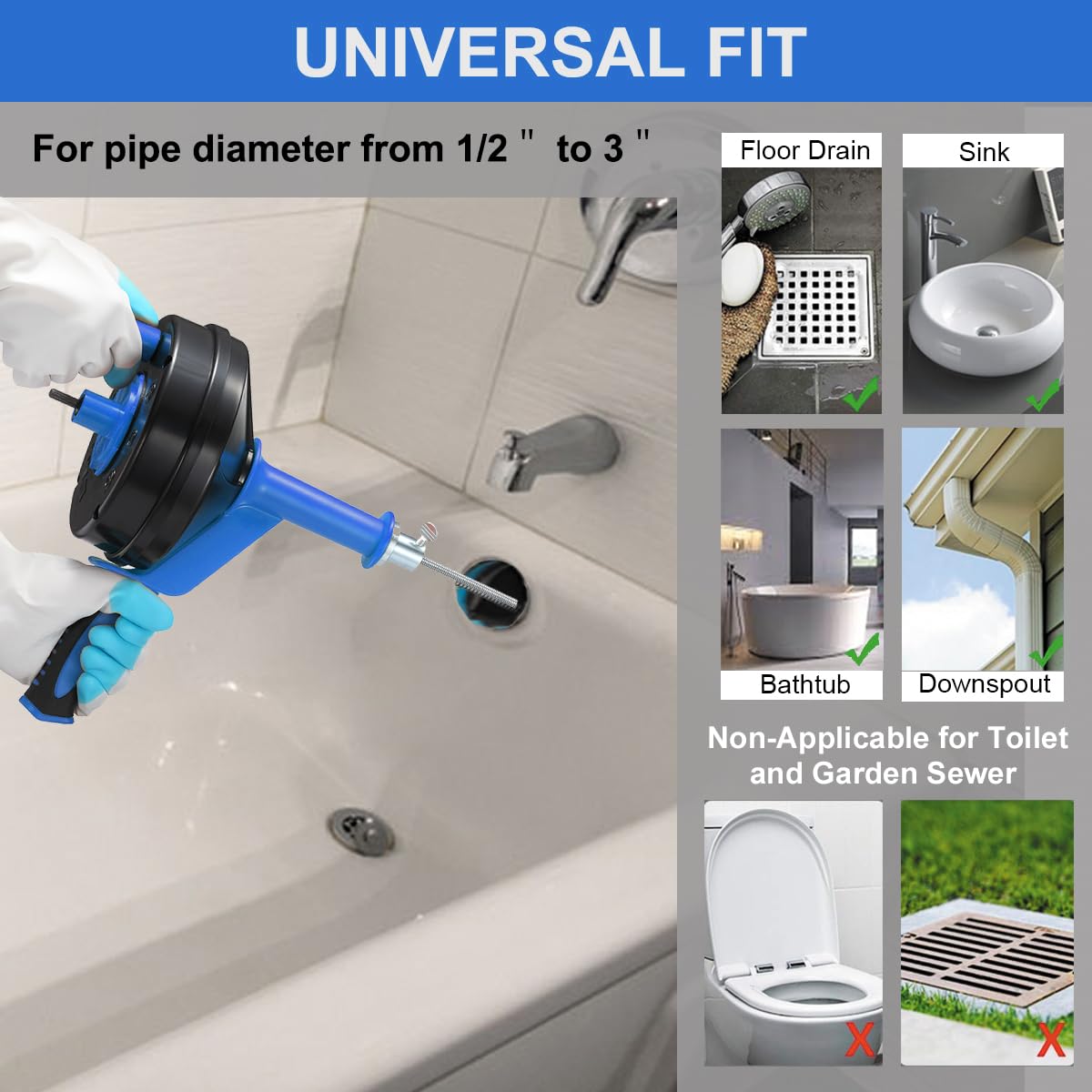 BACEYIOU Drain Auger glove included keeps hands clean while snaking.