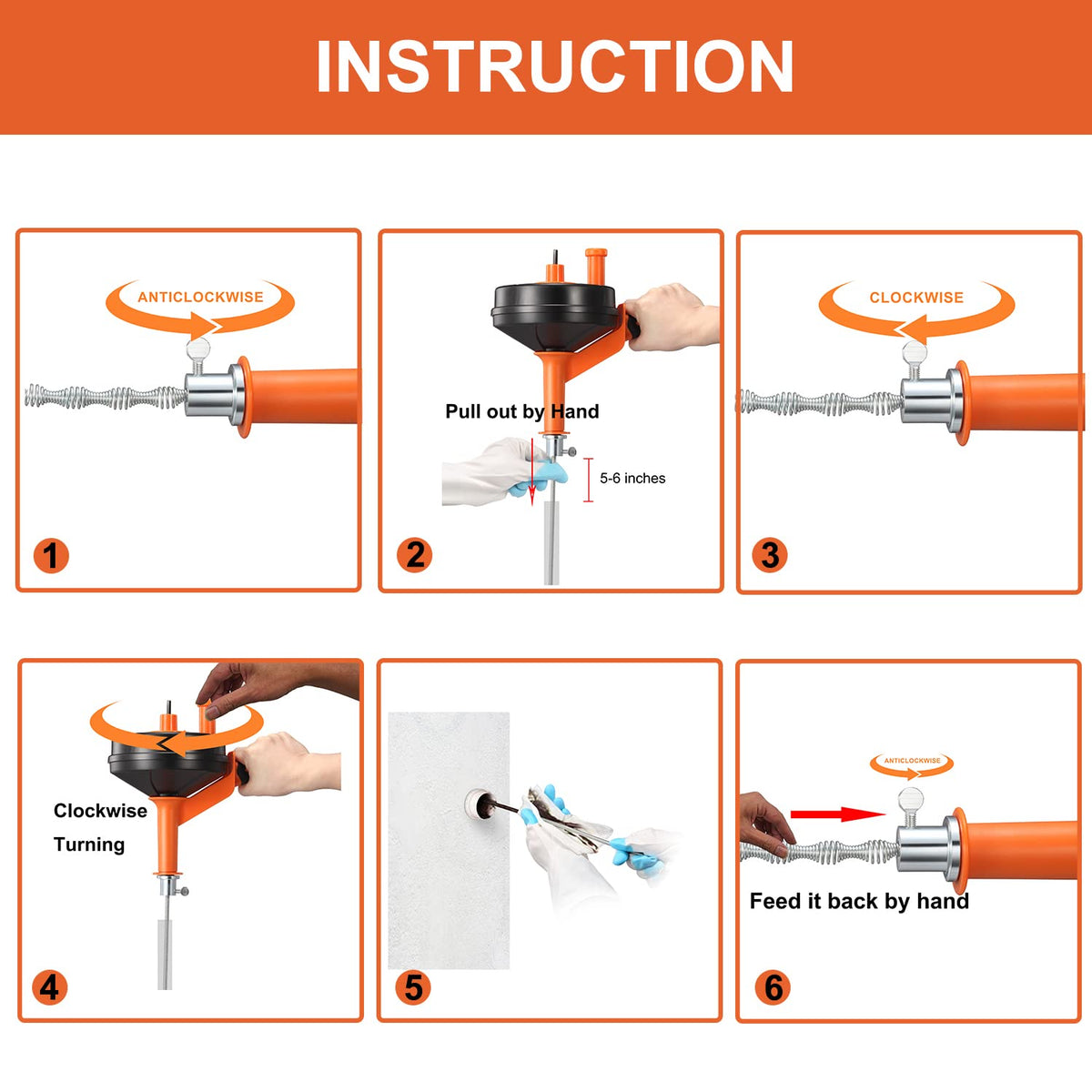 BACEYIOU Drain Auger knob and drum design offers easy manual control.