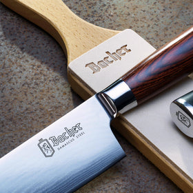 Bacher stropping supports knives, chisels, and razors for woodworking tasks.