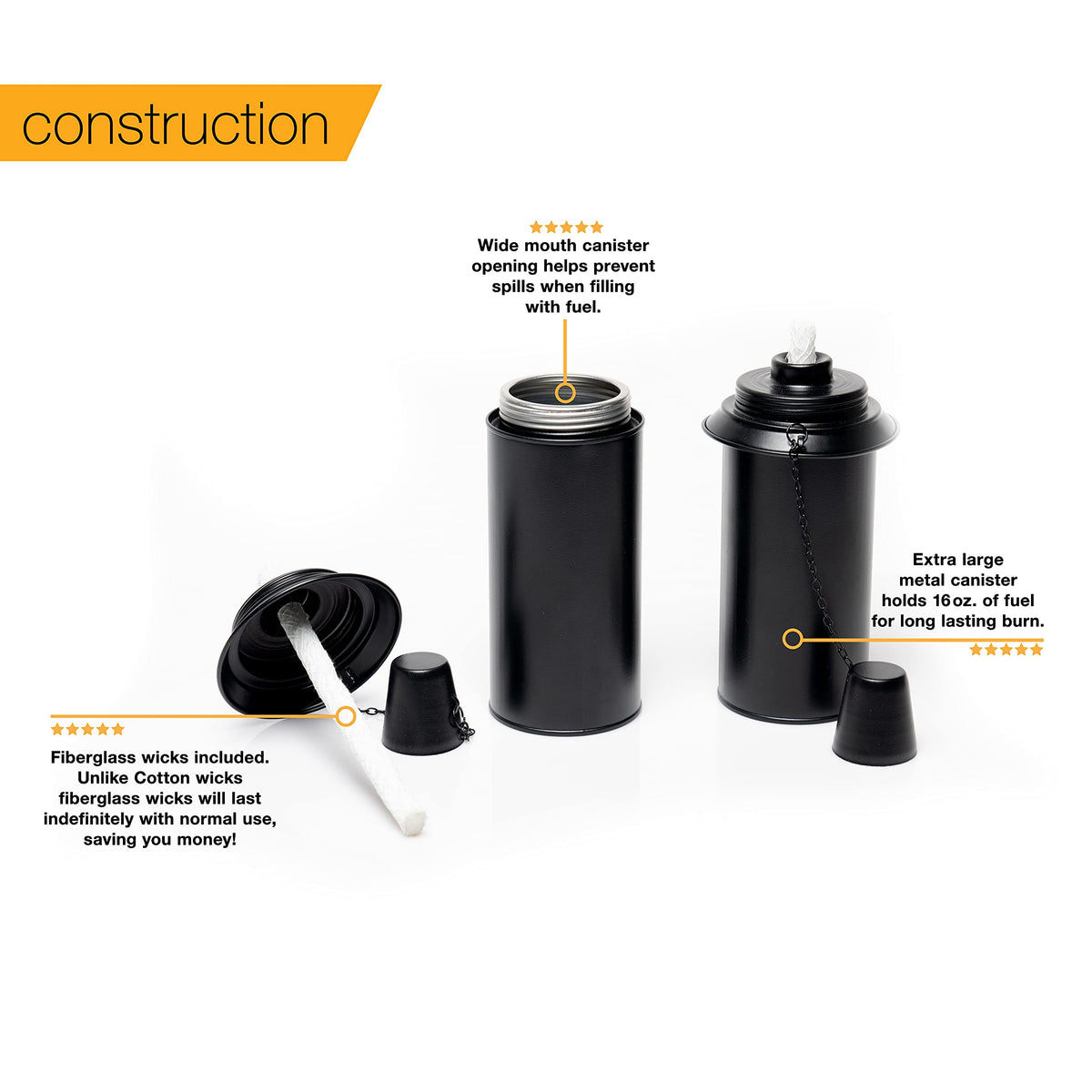 Backyadda torch canister 4-pack for patio lighting readiness.