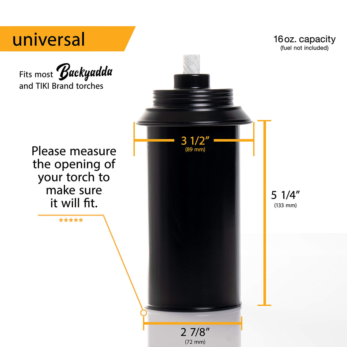 Backyadda torch canister taller design fits more fuel in standard torches