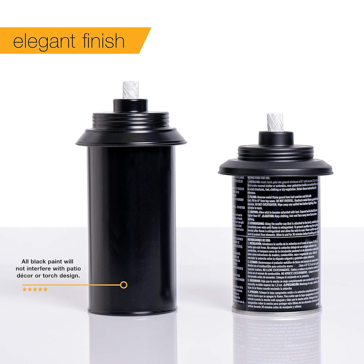 Backyadda canister features upgraded fiberglass wick for longer use.
