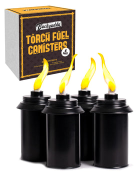 Backyadda torch replacement canister 12oz with wide fill opening for spill-free fueling.