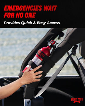 Badass Moto weather-resistant extinguisher mount resists sun and rain.