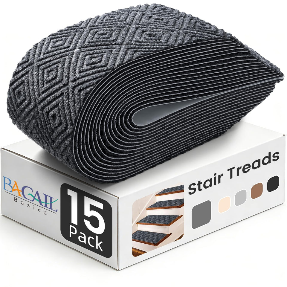 Bagail Basics stair treads 8x30 offer slip resistance on wooden stairs