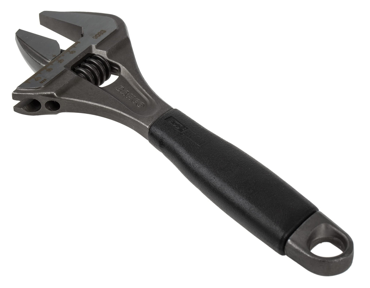 Bahco 9033 R US Ergo X-Wide Adjustable Wrench with slim head, ideal for plumbers in tight spaces.