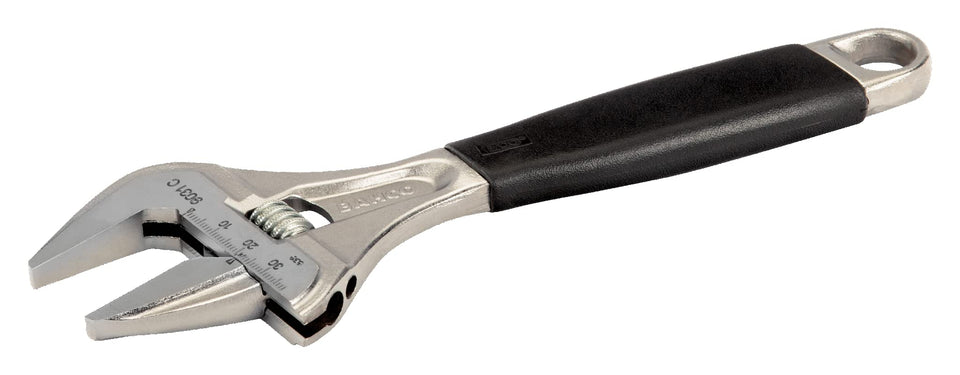 Bahco BAH9031RCUS 8-inch adjustable wrench with wide jaw for tight-space bolt turning