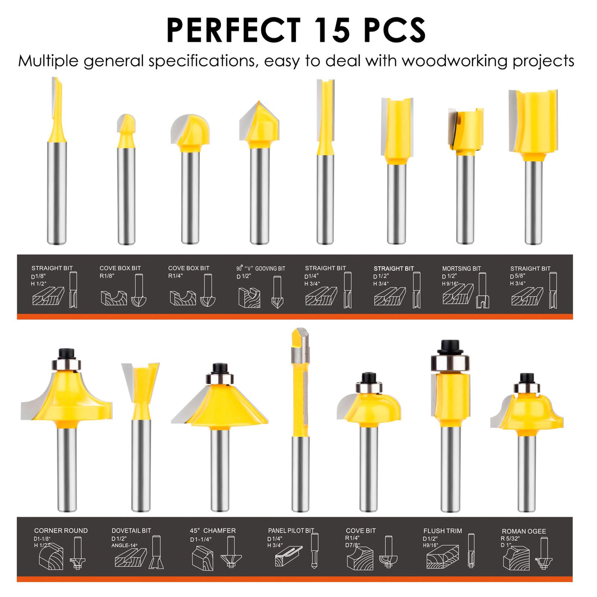 BAIDETS router bits set corner round 3/8 inch close-up