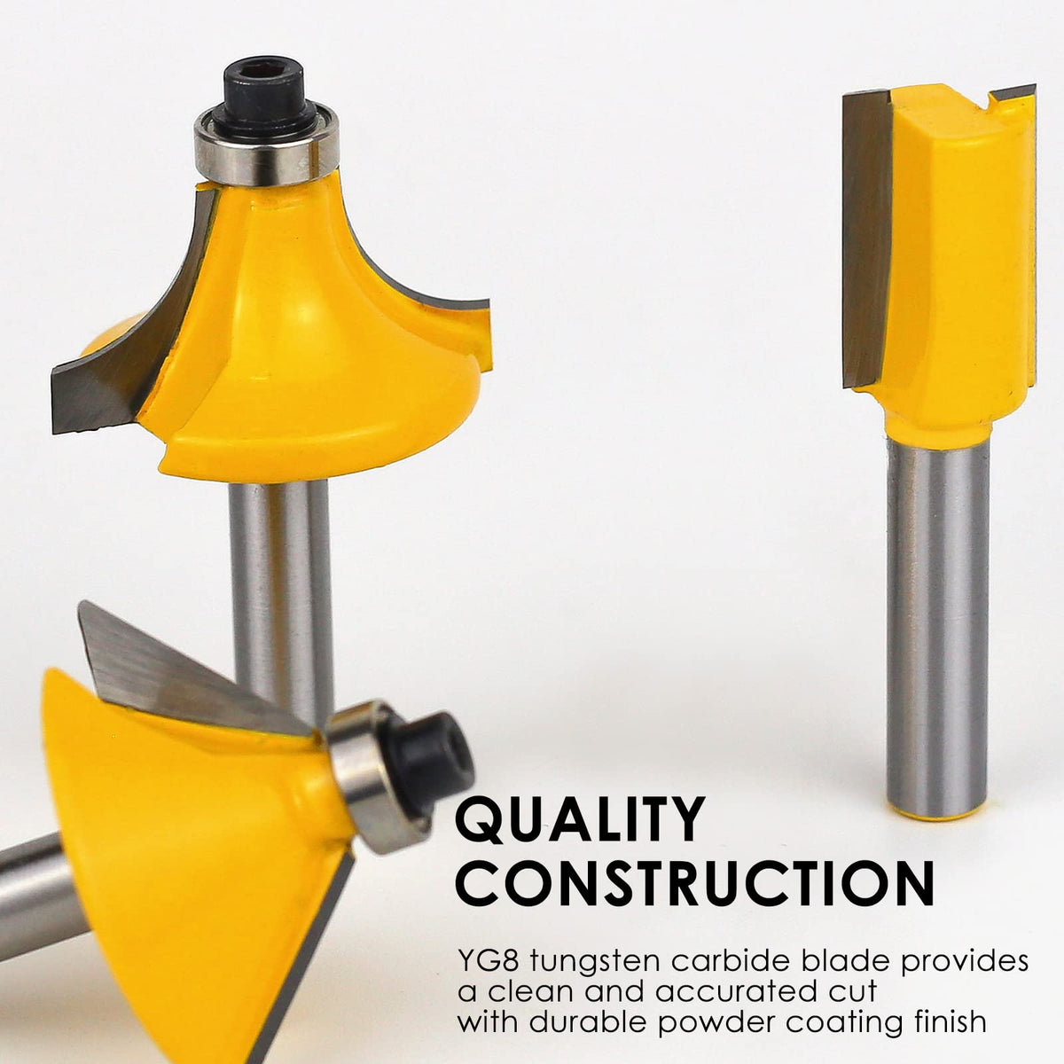 BAIDETS router bits set chamfer 1-1-4 bit for clean bevels.
