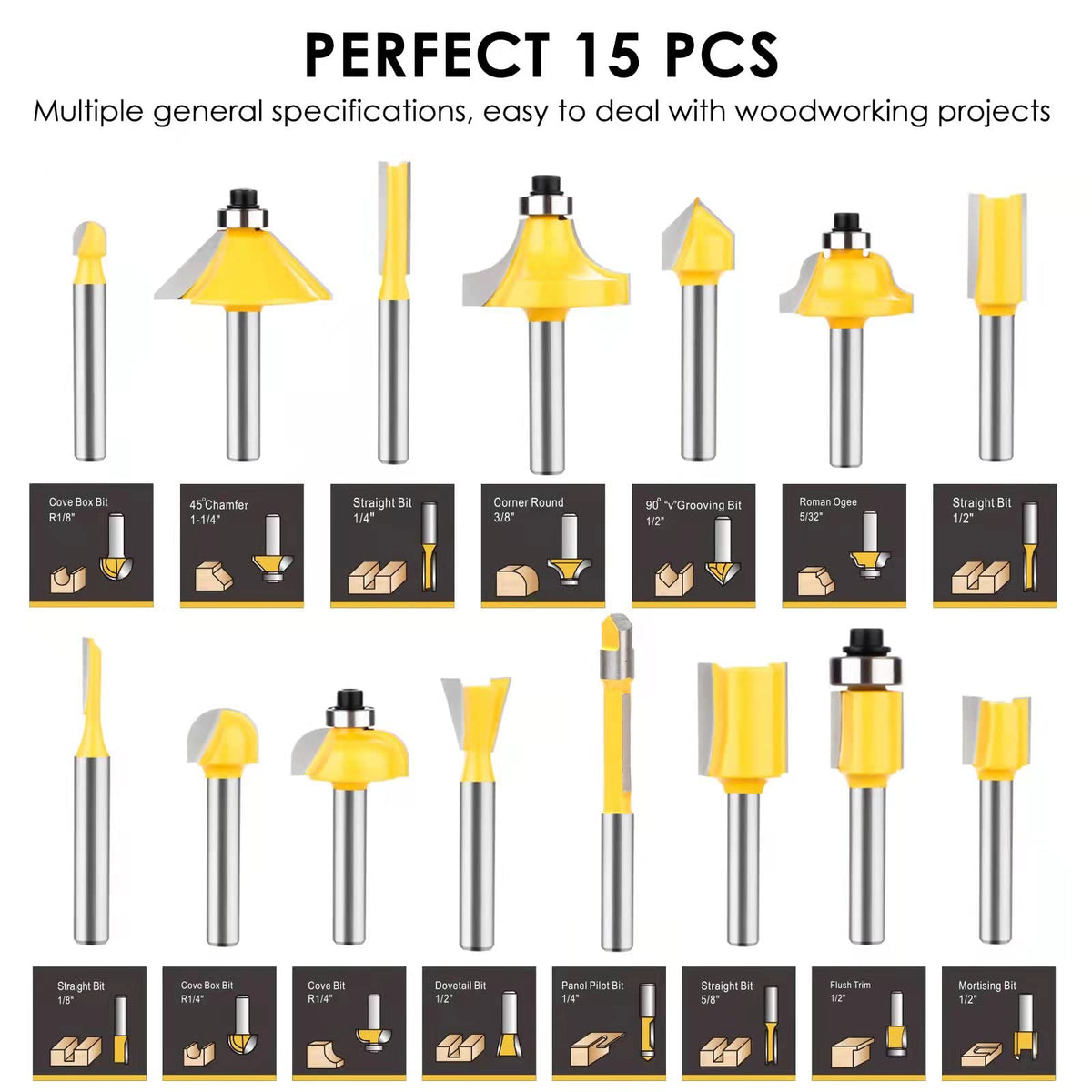 BAIDETS router bits set dovetail 1-2 bit for precise join grooves.