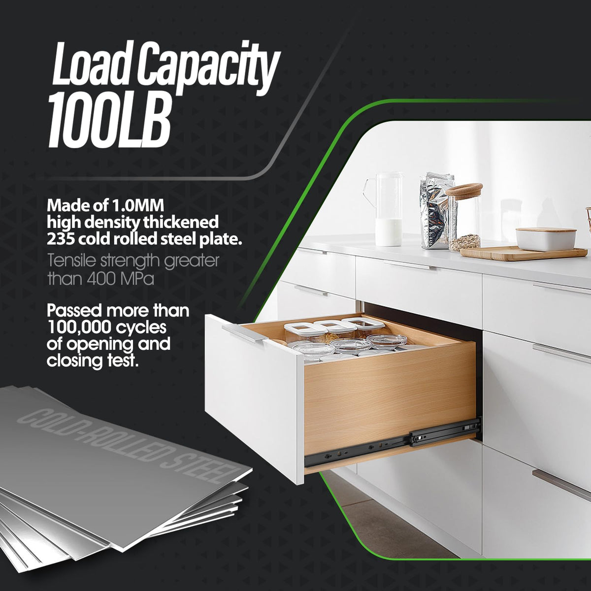 BAIDICE 100lb load capacity supports heavy contents securely.