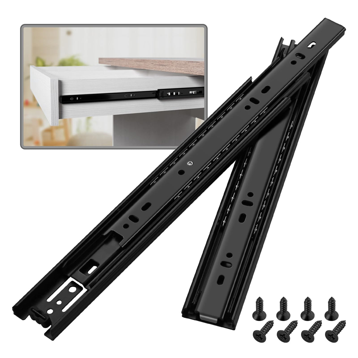 BAIDICE 16-inch full-extension drawer slide in black with smooth operation