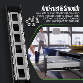 BAIDICE side-mount rails fit a range of cabinet depths.