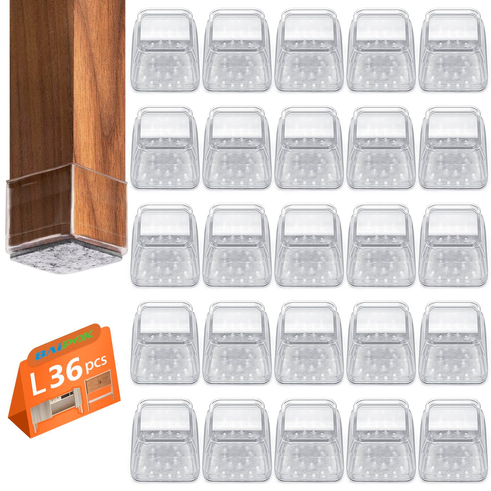 BAIPOK square chair leg protector in transparent silicone protects hardwood floors