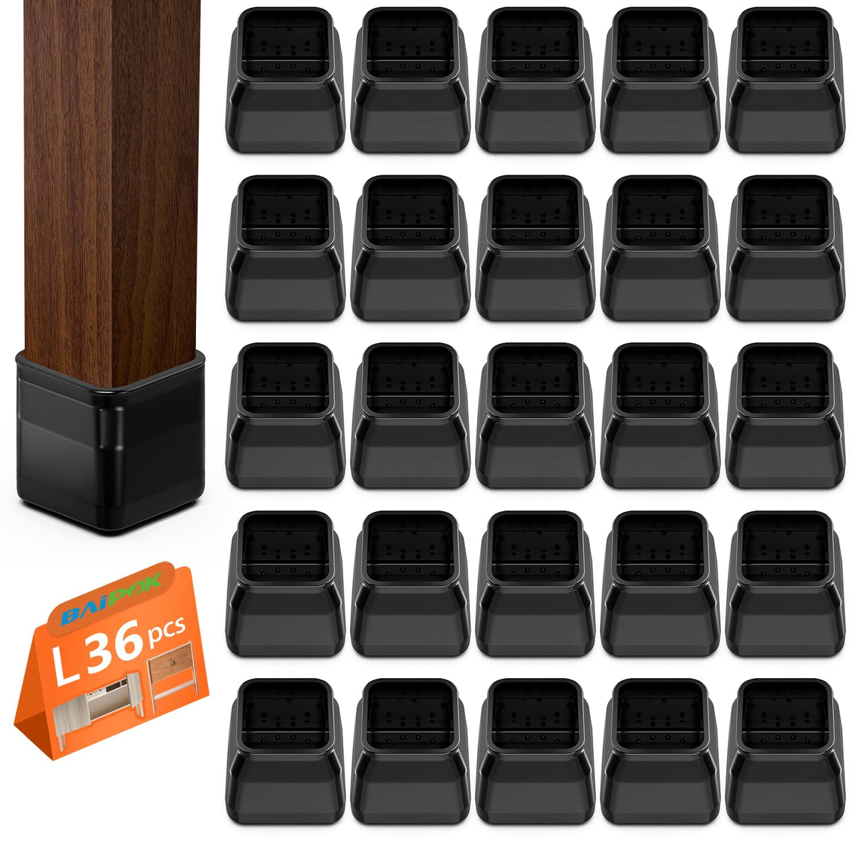 Baipok square chair leg protectors with silicone-felt bottom guard hardwood floors from scratches.
