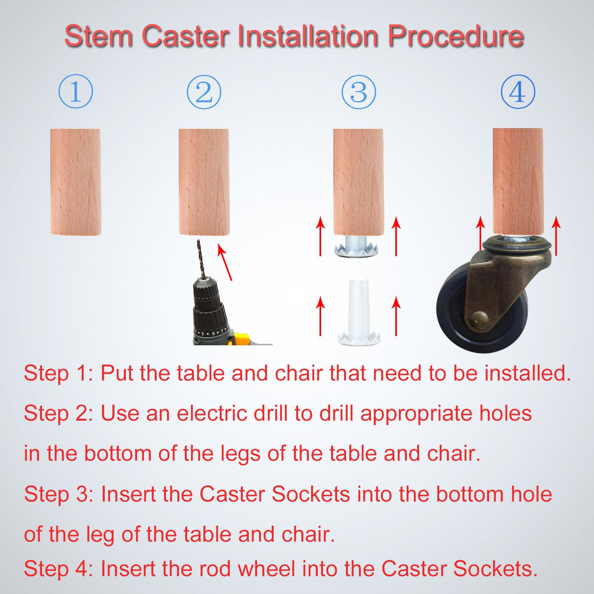 BAISASY packaging includes 4 casters and 4 socket inserts