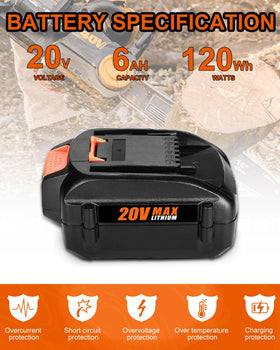Bakipante 20V 6.0Ah battery for Worx WA3520 ensures steady performance.