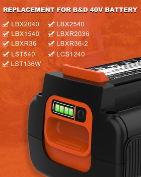 Bakipante 40V Max battery side view highlighting compact design.