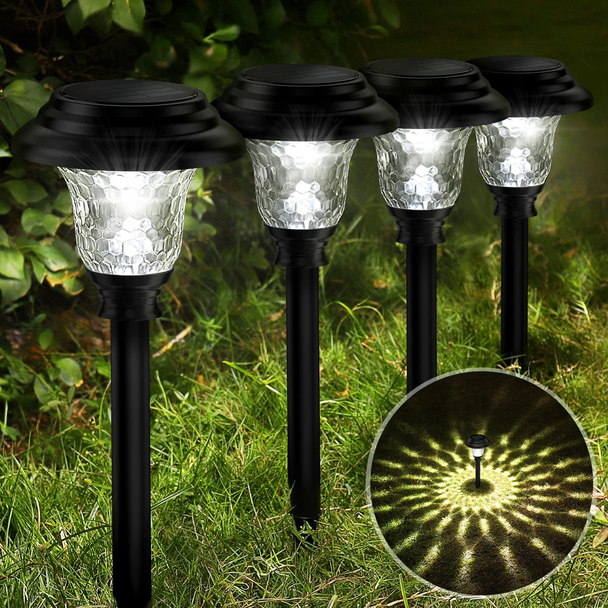 Balhvit glass solar light along a garden path delivering bright, crystal-like illumination.