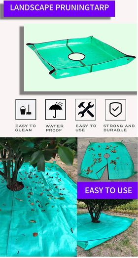 Bamboo's Lokii pruning-in-progress image shows efficient cleanup with tarp and handles.