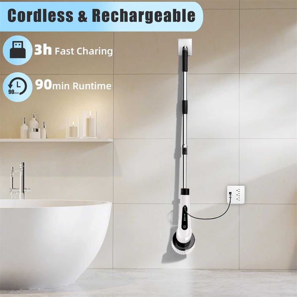 Bamifun Electric Spin Scrubber detachable handle for extended reach.