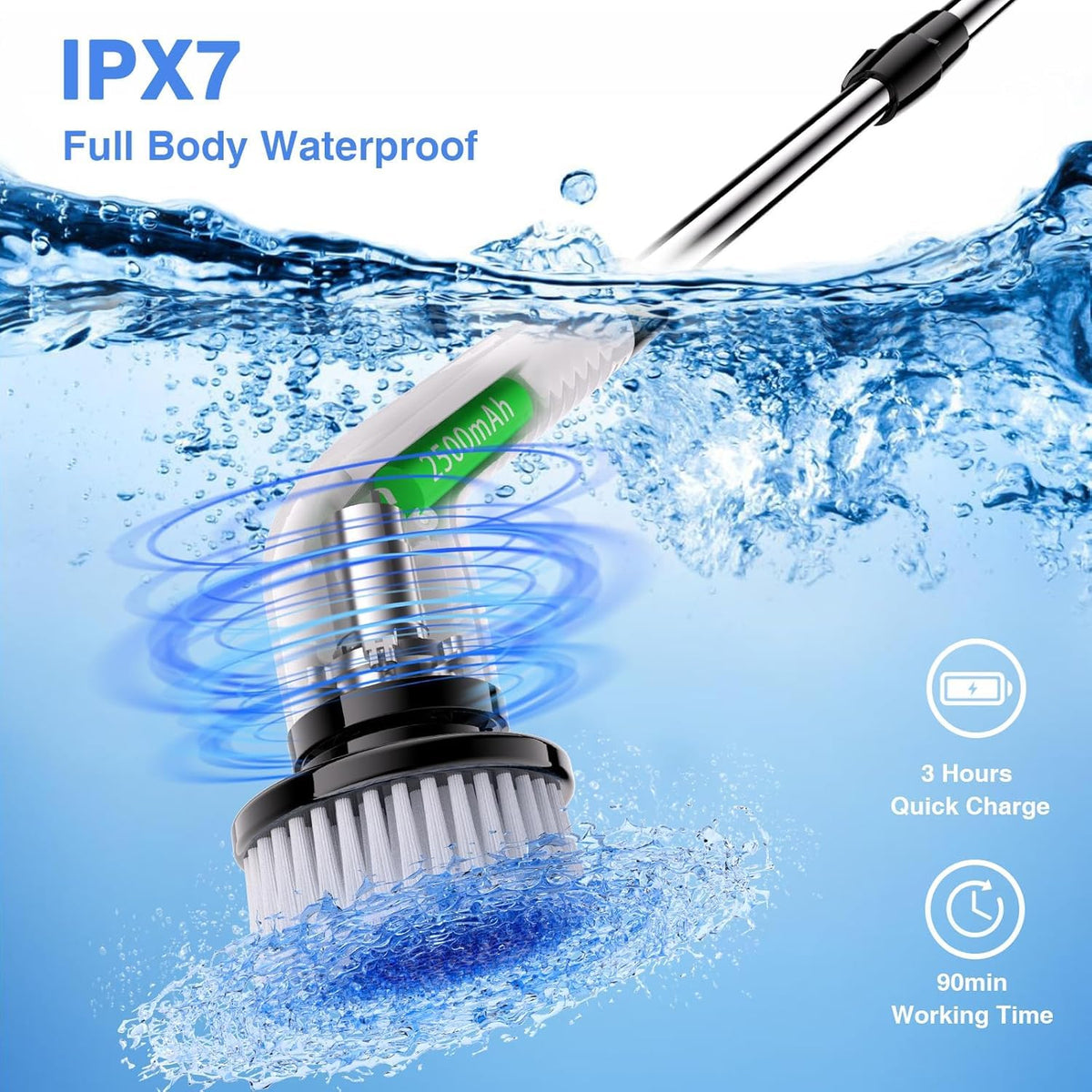 Bamifun Electric Spin Scrubber IPX7 waterproof up to 1 meter for showers.