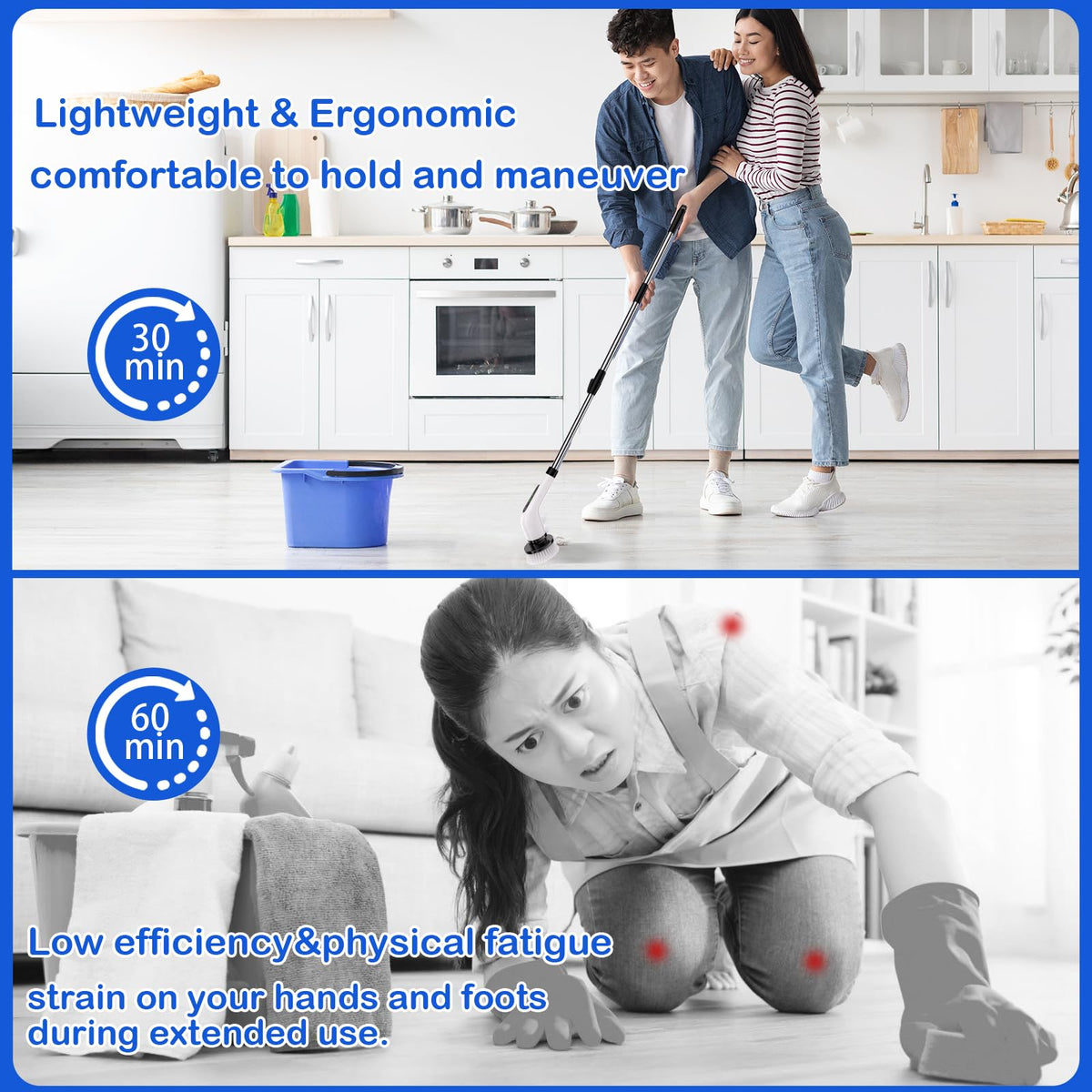 Bamifun Electric Spin Scrubber Type-C charging supports up to 90 minutes continuous use.
