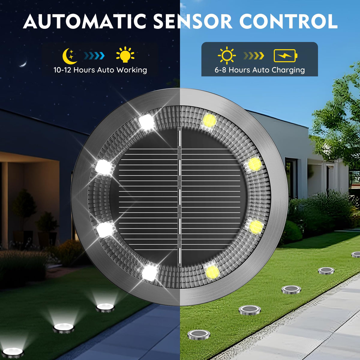 Banbanjo solar disk light uses 8 LEDs for clear energy efficient pathway lighting