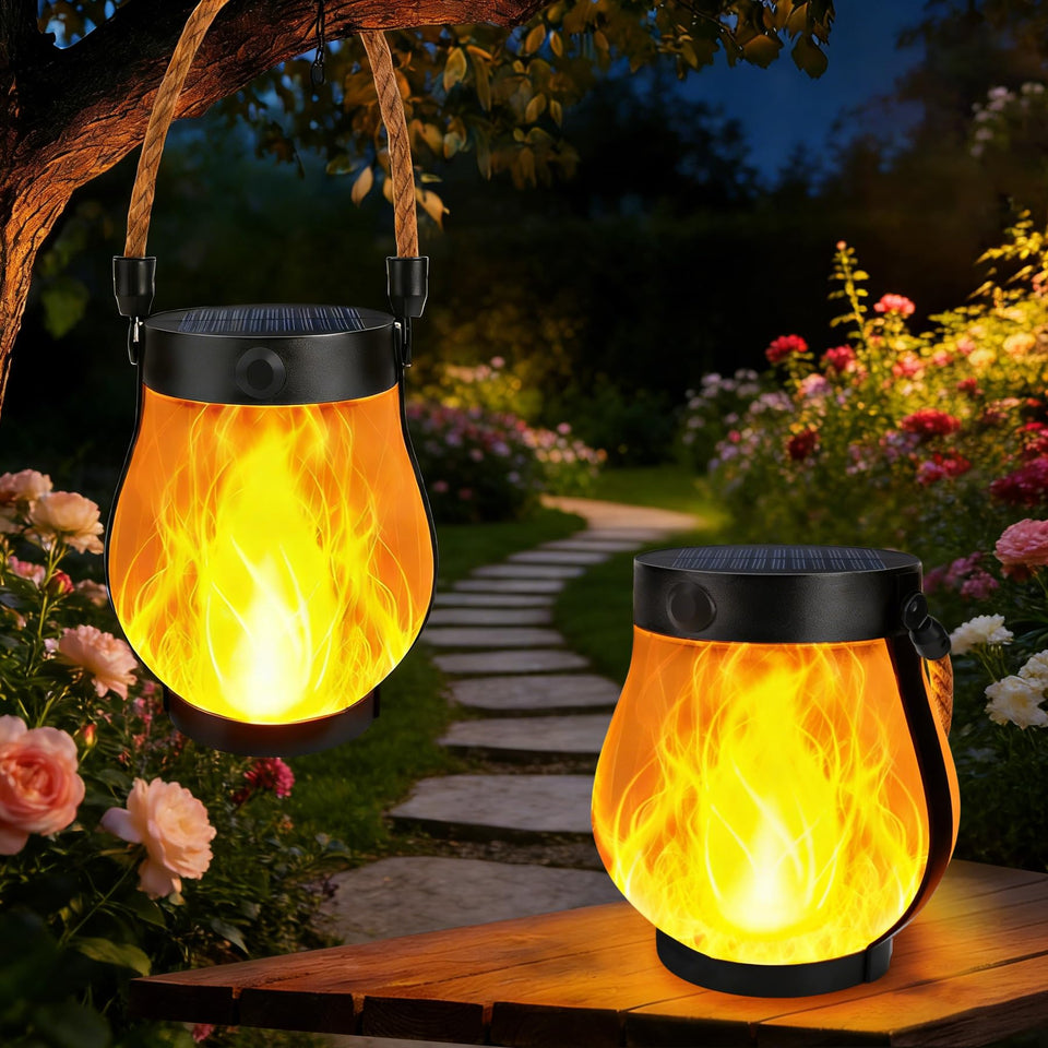 BANBANJO solar lantern dancing flame for warm outdoor ambiance.