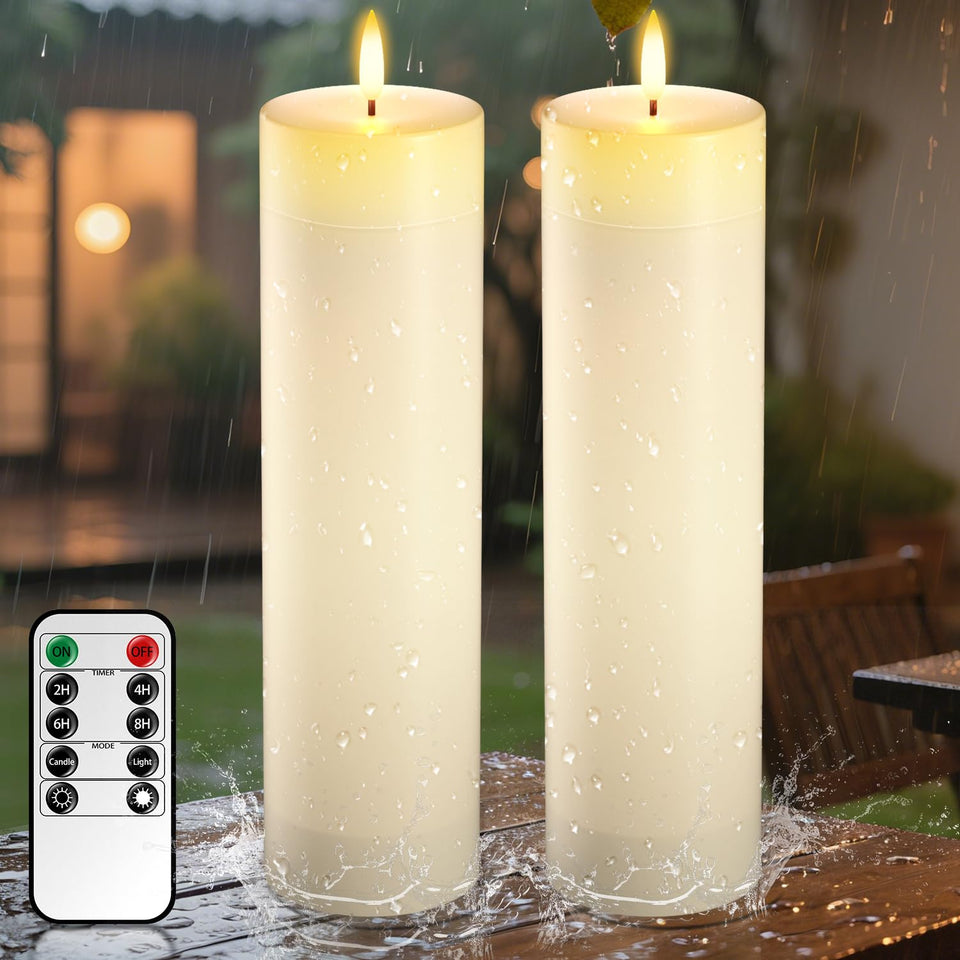 BangJiaju 14-inch flameless pillar candle with realistic flicker for versatile indoor or outdoor use