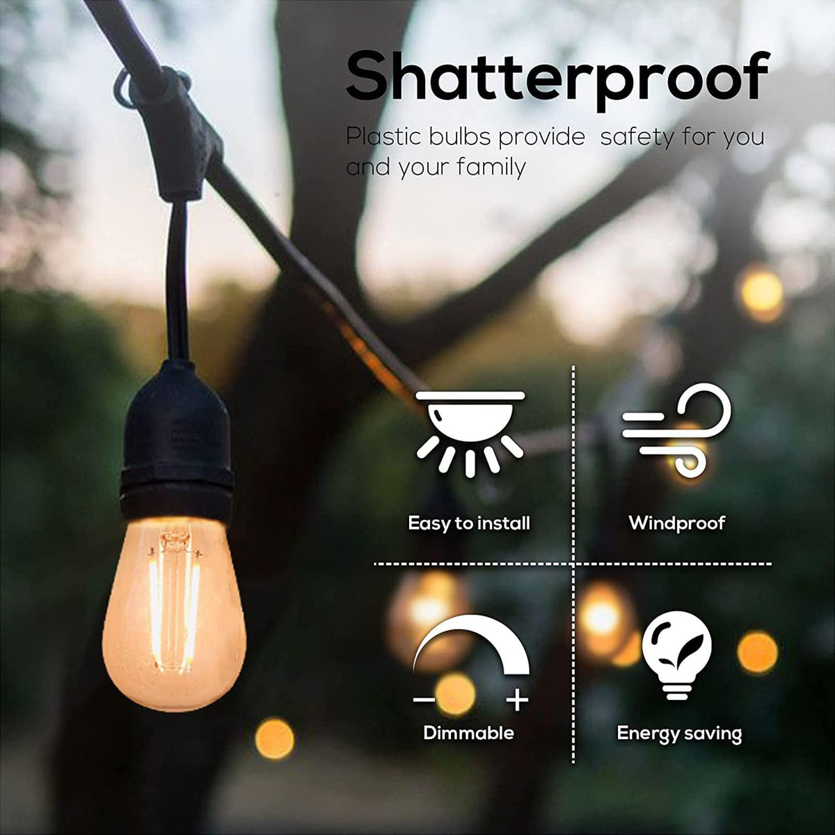 Banord dimmable S14 bulbs for string lights adjust glow for patios.