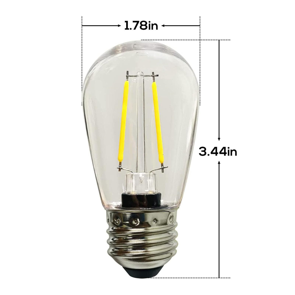 Banord S14 2700K warm white plastic bulbs create cozy outdoor ambience.