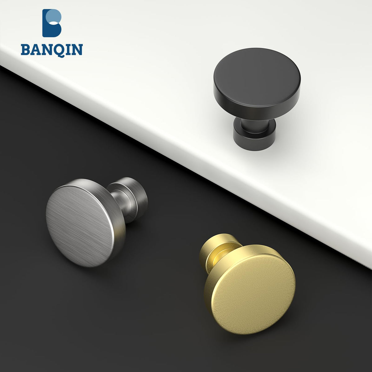 Banqin solid aluminum knobs in brushed nickel – long-lasting durability for dressers.