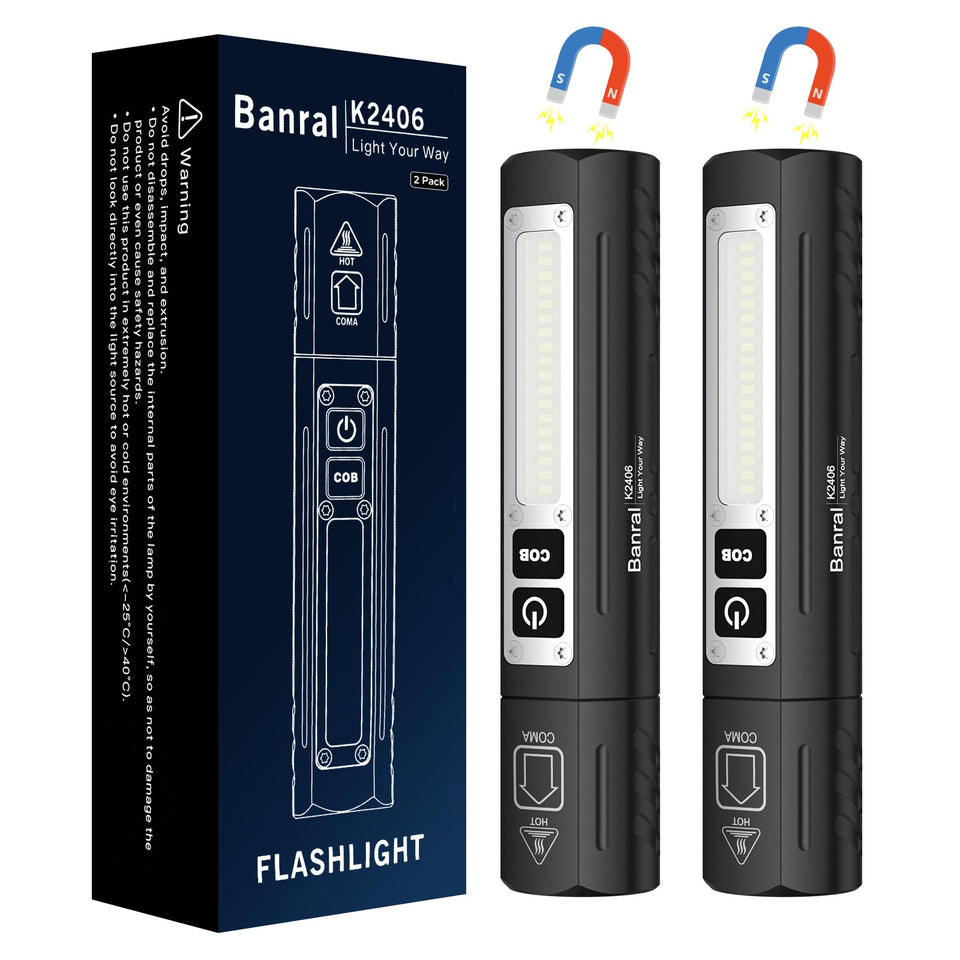 Banral K2406 flashlight beam range up to 1000 meters for long-range visibility.