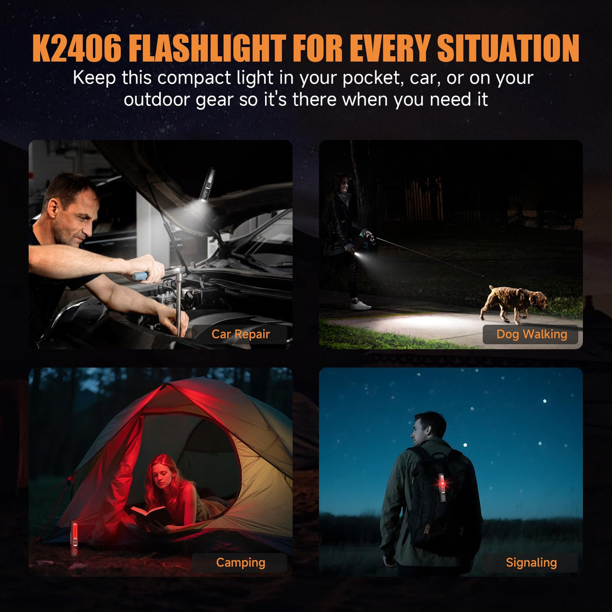 Banral K2406 compact flashlight suited for camping and everyday carry.