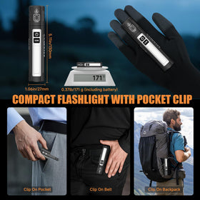 Banral K2406 pocket clip keeps the flashlight secure to gear.