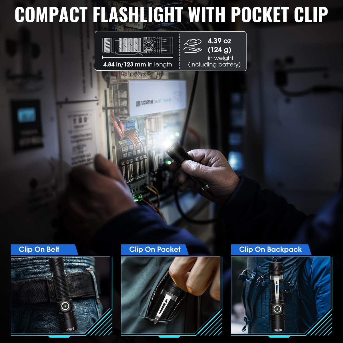 Banral K518 pocket-clip design enables hands-free use on the move.
