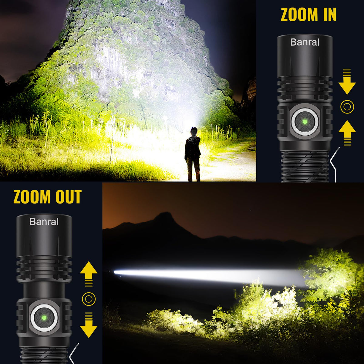 Banral K518 zoomable-focus lets you adjust beam distance and focus.