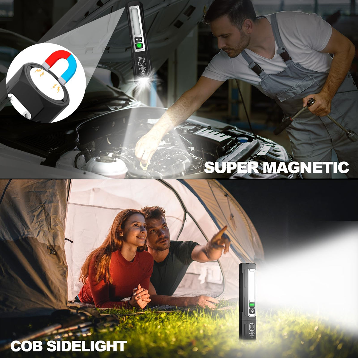 Banral magnetic tail flashlight shown attached to metal surface for hands-free lighting