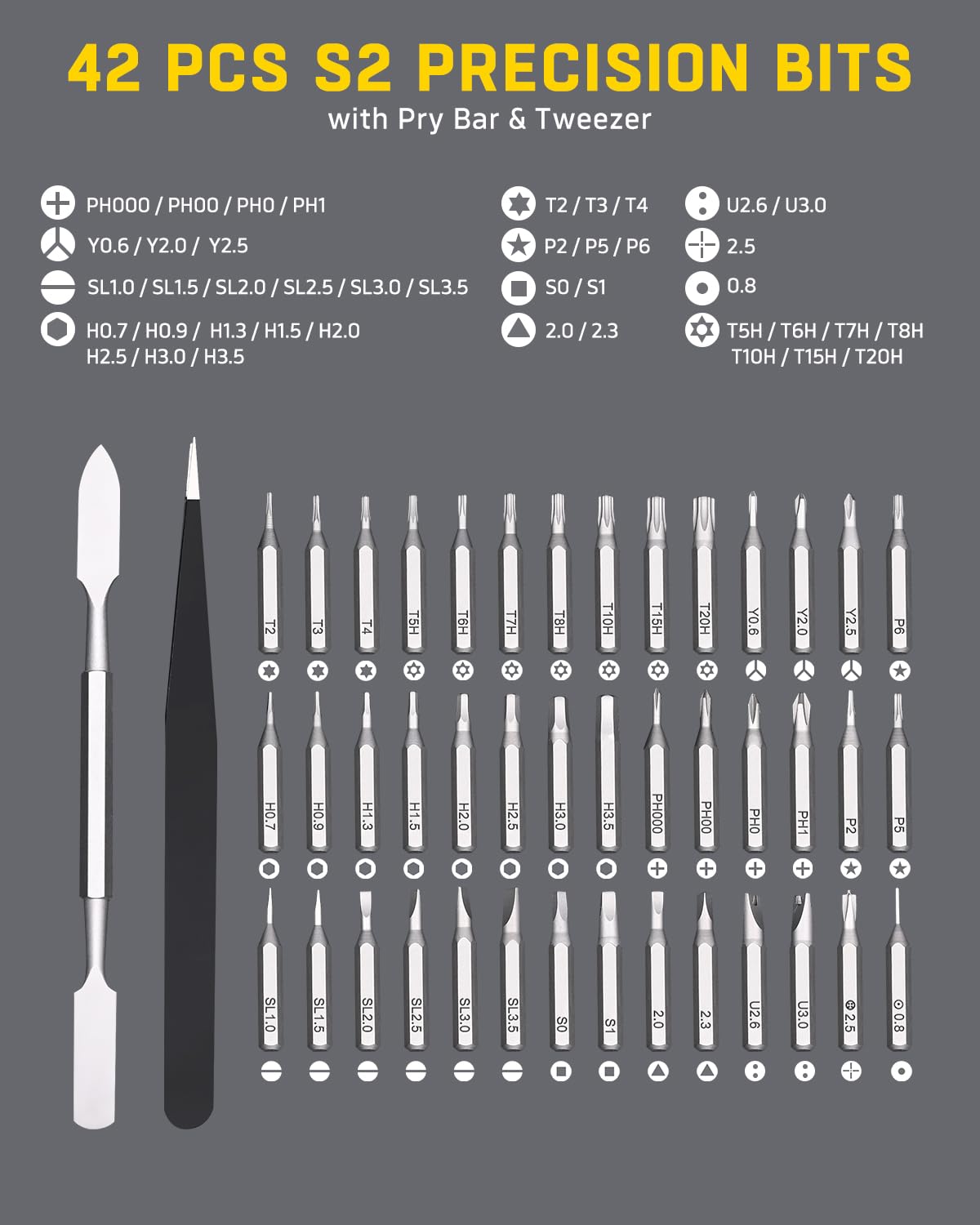 Banshu 42-piece S2 bits for tiny screws deliver precision and durability.
