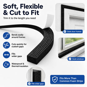 Bantie 1x1 foam strip adheres securely to window frames.