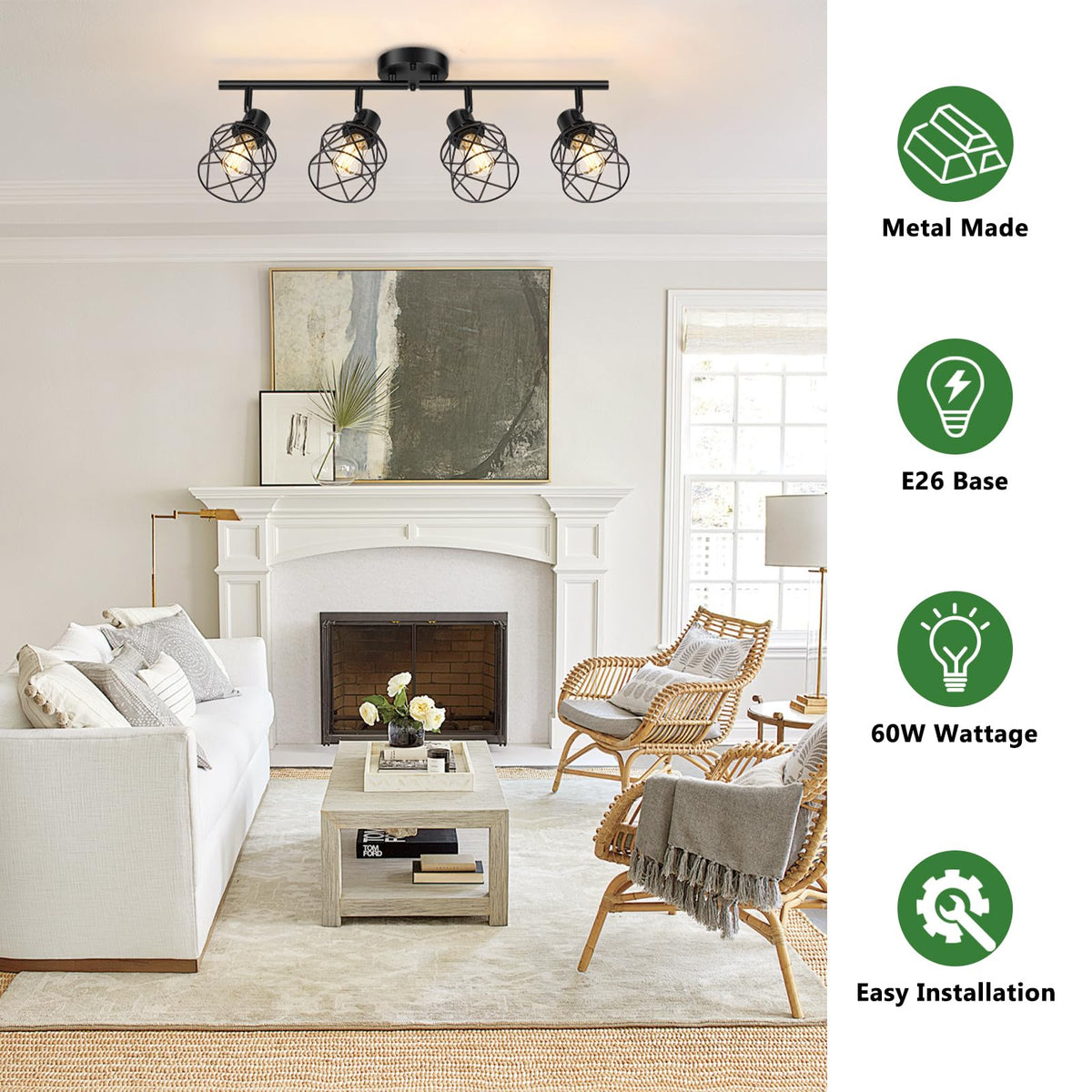 Baocuz 4-Lights bulb compatibility emphasizes LED and dimmable options for ambience